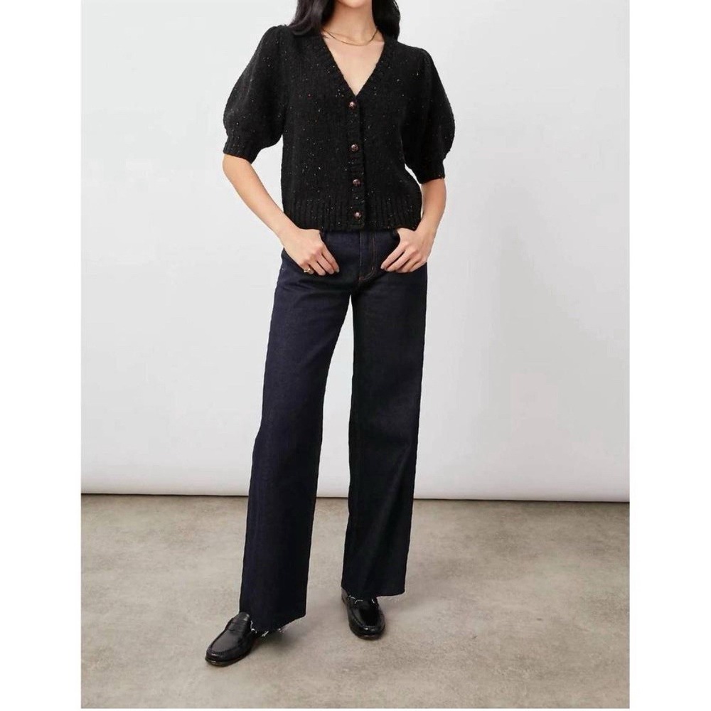 NEW Rails Isla Black Confetti Short-Sleeve Cardigan Sweater Size XL Neutral NWT - Picture 4 of 9